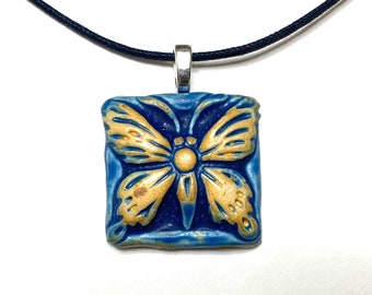 Blue Butterfly Pendant on 18" Navy Cotton Cord