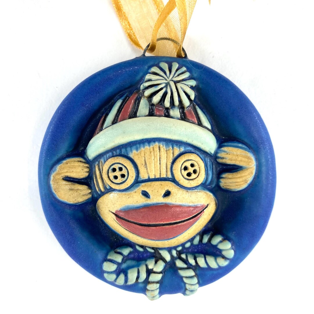 Sock Monkey Handmade Ceramic Ornament on Ribbon - Etsy