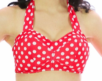 LuLu Retro Bikini Top with Red and White Polka Dots