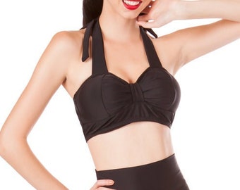 Harlow Black Retro Vintage Bikini Top Sizes S-2XL