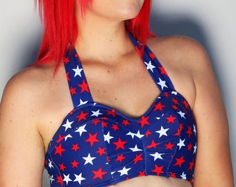 Super Nova Retro Bikini Top Red White Blue Star Top