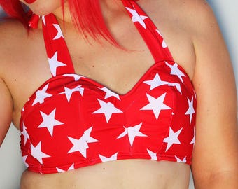 All-Star Retro Bikini Top Rot mit weißen Sternen