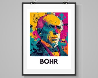 Bohr popkonsttryck | Vetenskaplig väggkonst | Niels Bohr-affisch | Färgglad fysikdekor | STEM-present | Matt tryck 8x10 och 11x14