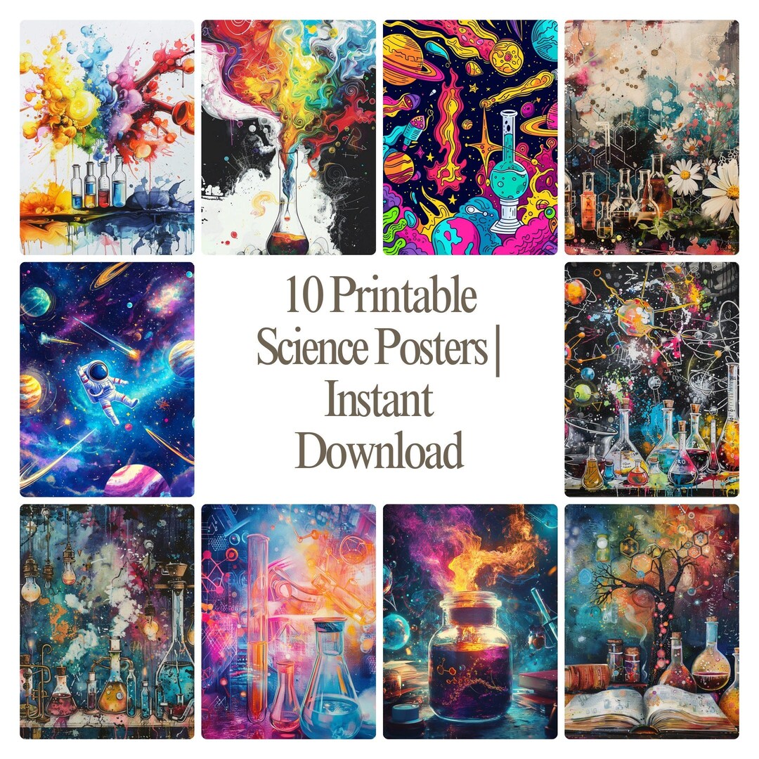 Science Prints Science Wall Art Bundle | 10 Digital Prints | Abstract STEM Posters ...