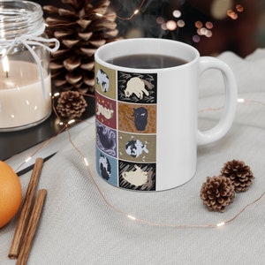 Cat Collage Patterned Mug 11oz, Multiple Kitties and Colorful Backgrounds