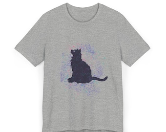 Black Kitty - Short Sleeve Jersey T-Shirt, Cat Gift for Women, Cute Cat Looking Up