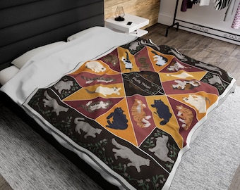 Personalized Cat Collage Velveteen Plush Throw Blanket, Multiple Kitties Geometric Quilt Pattern, Home or Pet Lovers Gift, Hand Drawn Art