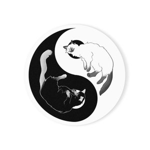 Cat Yin Yang Cork Back Coaster, Cute Home Gift for Fengshui