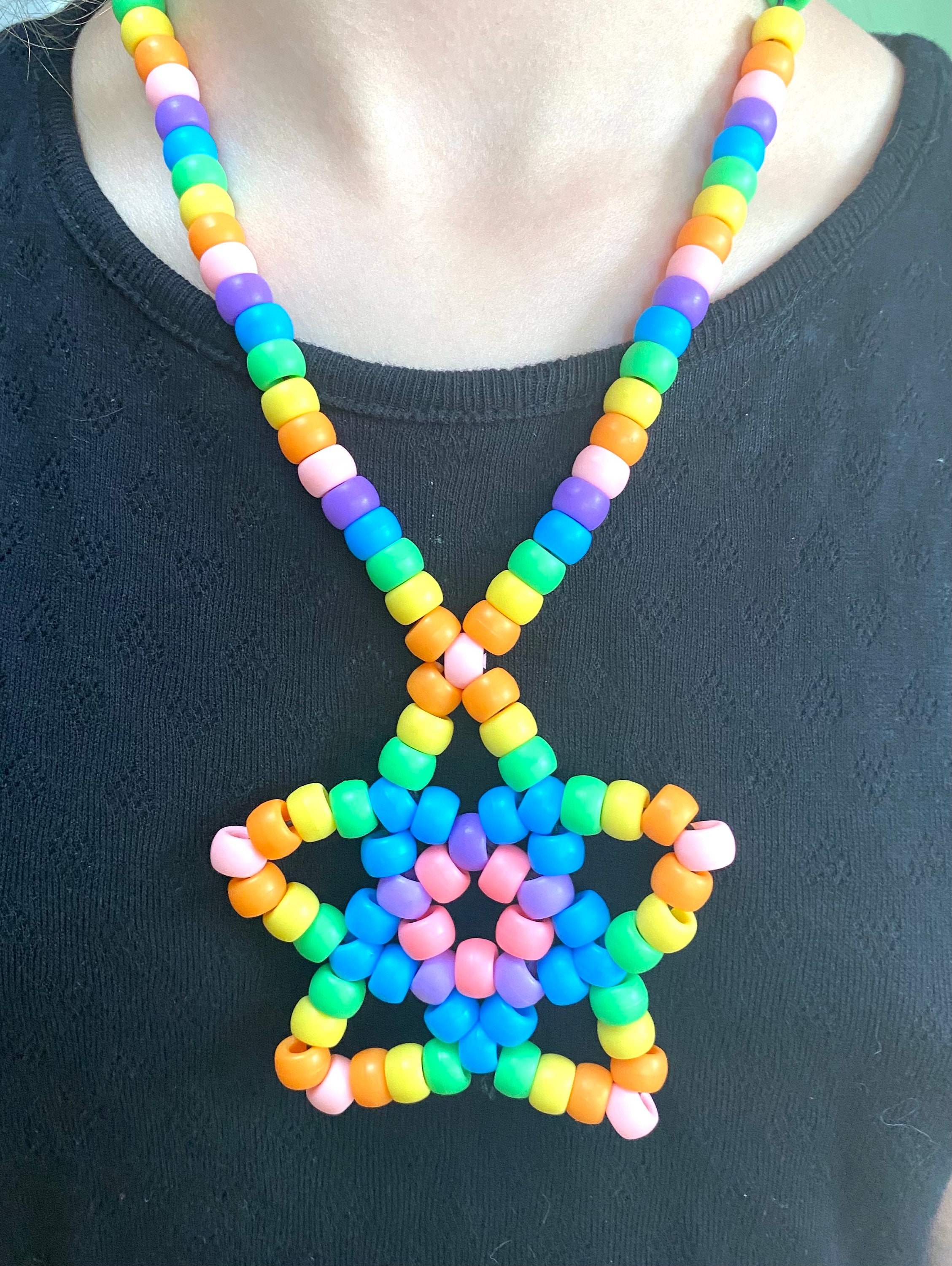 【KOOLOSET】Star Beads Necklace (handmade) Large Rainbow Kandi Star Necklace - Custom Made :D - Etsy