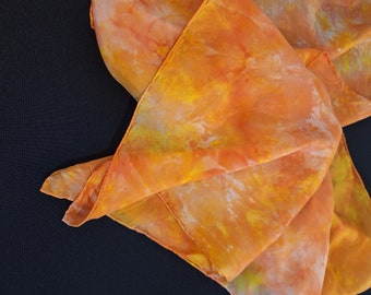 Orange hand dyed silk scarf 22" X 72"