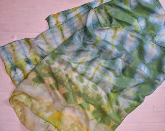 Ice Dyed Shibori Silk Scarf - greens and yellows