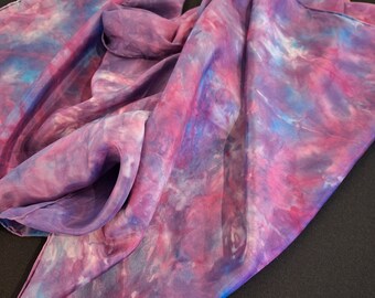 Fuchsia hand dyed silk scarf 22" X 72"