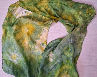 Ice Dyed Shibori Silk Scarf - lime greens and yellows