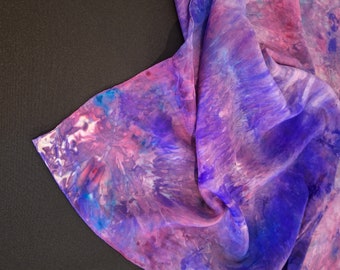 Purple hand dyed silk scarf 22" X 72"