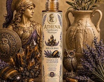 Athena Ritual Oil Roller | Tiger's Eye Crystal Infused Oil | Lavender Essential Oil | Wisdom & Strategy | Greek Goddess | Deity Devotion