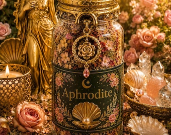 Aphrodite Altar Jar | Love, Beauty, Self-Worth Ritual Herbs, Crystals