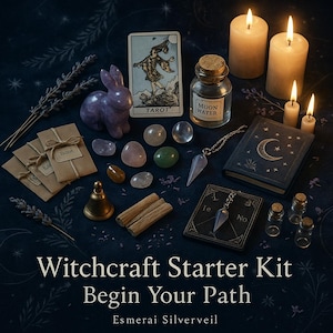 Witchcraft Starter Kit – Beginner Witch with Crystals, Herbs, Candles, Incense & Ritual Tools | Spell Kit