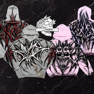 Endless Rage - Felpa con cappuccio streetwear Graffiti Y2k, grigio o rosa, disegni ispirati ai graffiti applicati ovunque, cotone, 2 disegni tra cui scegliere