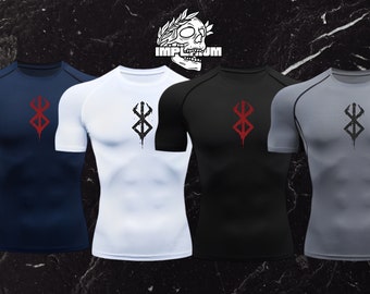 Logo Bleeding Brand of Sacrifice, Guts - Maglietta a compressione per palestra e attività motoria, Anime e Manga, 4 colori tra cui scegliere