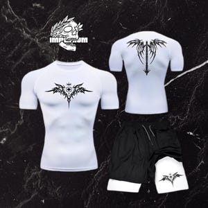 Wings of the Fallen Angel, Kompressions-T-Shirt-Set Bundle 2-teilig, weich und atmungsaktiv für Fitness-Studio und Sport, Double Print Tee und Shorts