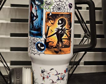 Pumpkin King tumbler with optional removable Bluetooth speaker, Nightmare, Christmas, Halloween, Jack and Sally, Halloweentown