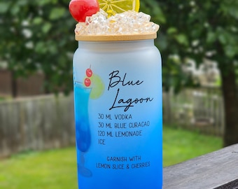 Mixed drink 16oz can glass with crushed ice, Frosted ombre Can Glass-Birthday, Party, Bachelorette, Bridal, Vacation, booze Cruise, alcohol