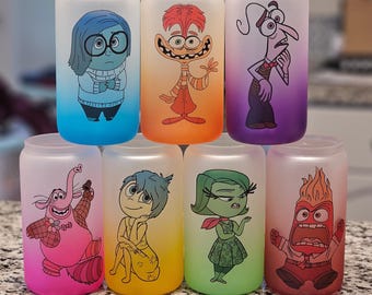 Inside Emotions 16oz ombre can glass tumbler, Joy tumbler, Fear, Anger, Anxiety, Disgust, Sadness, Fear, Inside Out tumbler