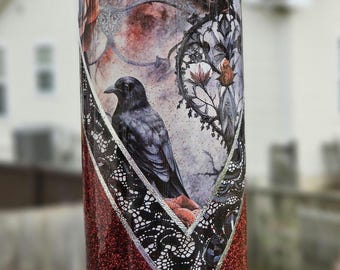 Ravens and Roses glitter epoxy tumbler - 20oz Stainless steel Raven lace epoxy tumbler