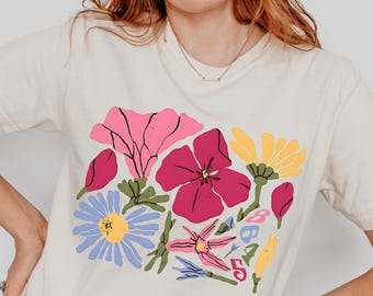 Vintage Floral Aesthetic Shirt 8645, Subtle Political Tee, Comfort Colors© Liberal T-Shirt Gift for Women Gen Z Trendy Tee Pro Immigration