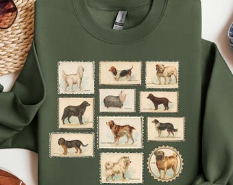Vintage Dog Breed Sweatshirt, Retro Dog Stamp Sweater, Dog Lover Crewneck, Vintage lover Dog Shirt, Gift for Dog Mom or Pet Owner
