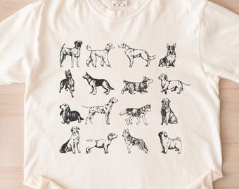 Vintage Dog Breeds Shirt, Comfort Colors® Dog Lover Tee, Retro Dog Graphic T-shirt, Gift for Dog Mom Dad, Cute Dog Owner Crewneck Top