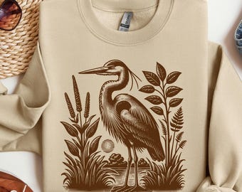 Blue Heron Sweatshirt, Great Blue Heron Crewneck, Bird Lover Sweater, Birdwatching Sweater, Nature Lover Gift, Cottagecore Vintage Sweater