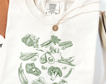 Vegetable Shirt Comfort Colors, Farm Garden Tee, Gardening Shirt for Women, Boho Veggie Shirt Nature Lover Gift Cottagecore Clothing for Mom