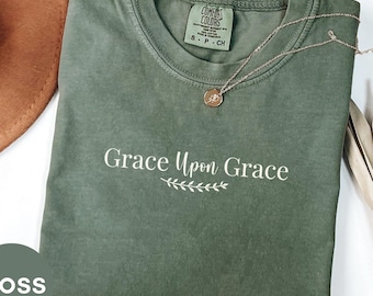 Christian Shirt for Women, Grace Upon Grace Shirt, Minimal Faith Shirt, Bible Verse Tee, Spiritual Comfort Colors T-Shirt, Boho Jesus Tee
