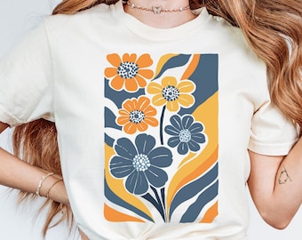 Retro Flower Shirt, Groovy Floral Tee, 70s Aesthetic T-Shirt, Vintage Flower Shirt, Boho Graphic Tee, Funky Colorful Comfort Colors Shirt