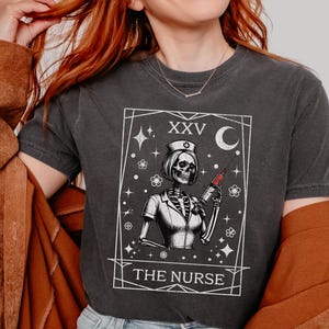 Tarot Nurse Shirt, Skeleton Nurse Tee, Funny Nurse Gift, Halloween Nurse Shirt, Spooky RN Shirt, Nurse Aesthetic T-shirt, Tarot Tee