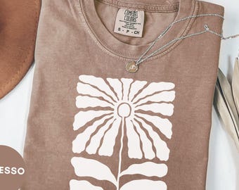 Boho Flower Shirt, Wildflower Graphic Tee, Botanical Nature Shirt, Abstract Floral T-Shirt, Vintage Comfort Colors Tee, Fall Aesthetic