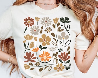 Boho Wildflowers Tshirt, Floral T shirt, Cottage Core Flowers Comfort Colors Shirt, Womens Floral Graphic Tee, Floral Shirt, Botanical Shirt