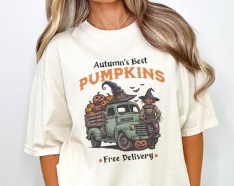 Halloween T-Shirt, Pumpkin patch shirt, Farm Truck with Pumpkins and Scarecrow, Autumn's Best Pumpkins shirt, Perfect Fall Apparel shirt