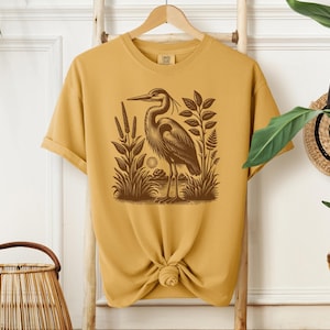 Great Blue Heron Bird Lover Shirt, Vintage Folk Art Avian Gift, Cute Bird Nerd Shirt,Hippy Granola Girl Fashion Bird lover gift