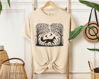 Folklore Forest Fox Shirt | Vintage Cottagecore Tee | Folk Art Forestcore Aesthetic Fox T-Shirt | Nature Lover Shirt | Wildlife Shirt