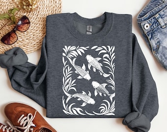Koi Fish Sweatshirt, Japanese Koi Crewneck, Zen Graphic Sweater, Spiritual Nature Sweatshirt, Boho Fish Crewneck, Pond Sweater, Gift For Her
