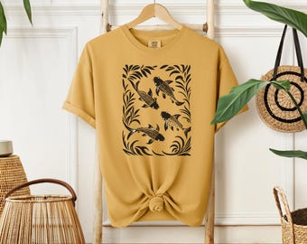Koi Fish Shirt, Japanese Art Tee, Spiritual Nature Graphic, Boho Koi Tshirt, Zen Fish Graphic Tee, Koi Pond Shirt, Gift for Her Gift for Mom