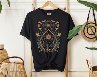 Boho Flower Tshirt Art Nouveau, Boho Floral Tshirt, Boho Wildflowers Tee, Floral Nature Shirt Mystical Shirt Granola Girl Shirt Gift for Her