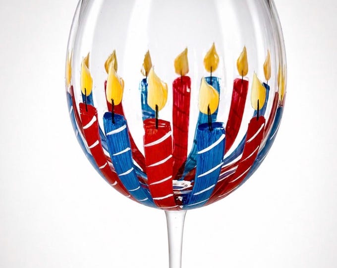 Hand Painted Patriotic Wine Glass, July 4th, Stars Stripes