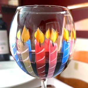 Custom Birthday wine glass - party table decor hand painted party gift.