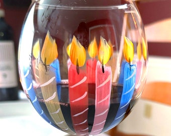 Custom Birthday wine glass - party table decor hand painted party gift.