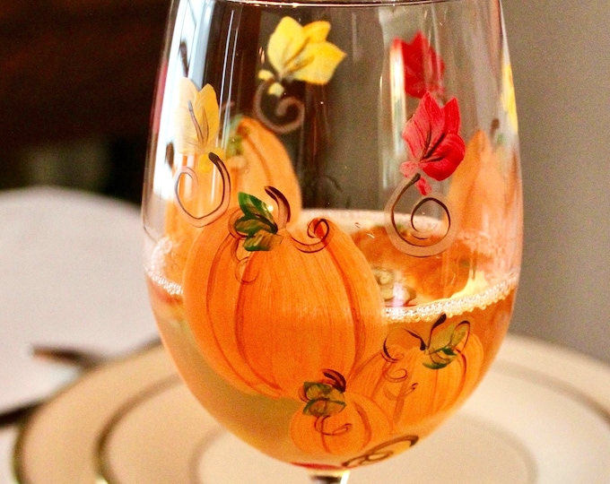 Fall stemware Pumpkin Wine Glass: Halloween Thanksgiving Decor