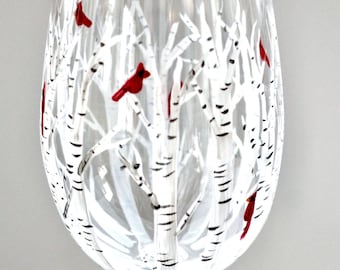 Hand Painted Cardinal Wine Glass: Memorial Gift