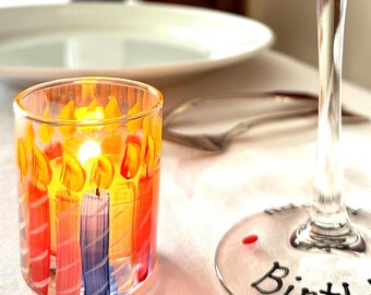 Hand Painted Party Birthday Candle Shot Glass Votive Holder